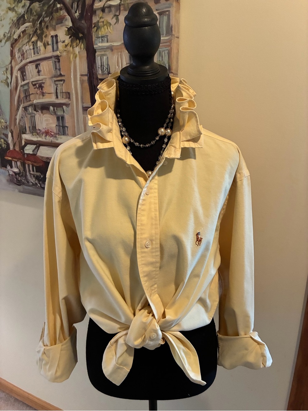 Ralph Lauren Yellow Ruffle Collar Button-Down Tie-Front Shirt